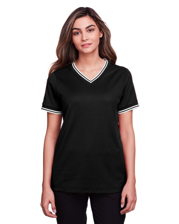 Devon & Jones CrownLux Performance® Ladies' Plaited Tipped V-Neck Top DG20CW