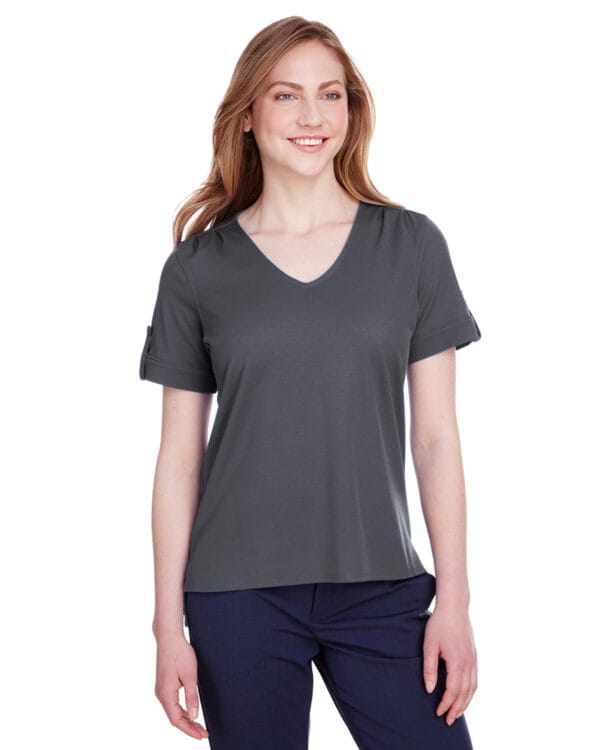 Devon & Jones CrownLux Performance® Ladies' Plaited Rolled-Sleeve Top DG20WB