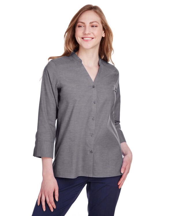 Devon & Jones Ladies' Crown Collection® Stretch Pinpoint Chambray 3/4 Sleeve Blouse DG562W