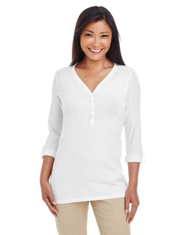 Devon & Jones Ladies' Perfect Fit Y-Placket Convertible Sleeve Knit Top DP186W