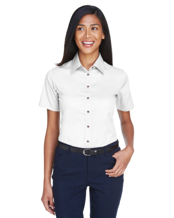 Harriton Ladies' Easy Blend Short-Sleeve Twill Shirt with Stain-Release M500SW