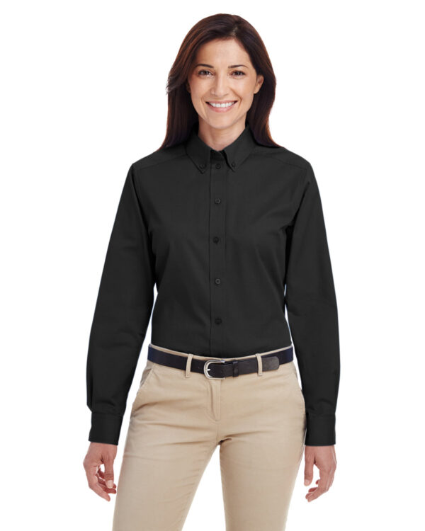 Harriton Ladies' Foundation 100% Cotton Long-Sleeve Twill Shirt with Teflon M581W