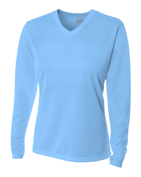 A4 Ladies' Birds-Eye Mesh Long Sleeve V-Neck T-Shirt NW3255