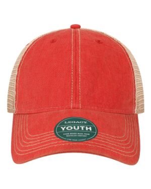 Youth Old Favorite Trucker Cap - Scarlet Red/ Khaki