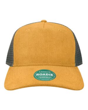 Five-Panel Trucker Cap - Mustard Corduroy/ Dark Grey