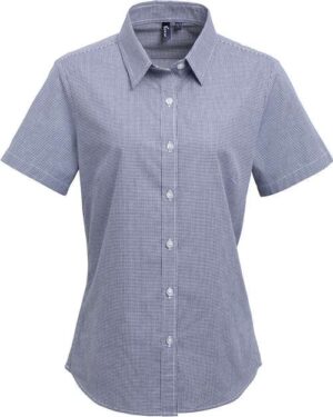 Women's Microcheck Gingham Short Sleeve Cotton Dress Shirt