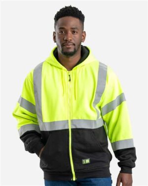 Alternative view of Men's Hi-Vis Class 3 Color Block Full-Zip Hooded Sweatshirt