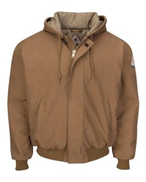 Men's Tall Insulated Brown Duck Hooded Jacket with Knit Trim