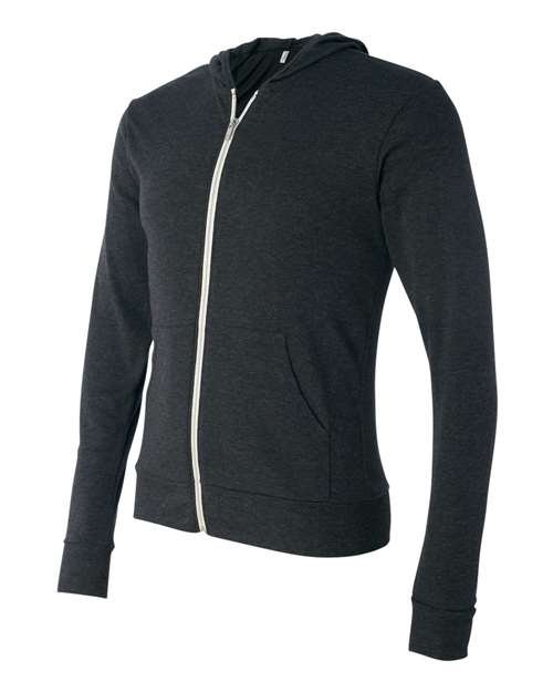 Unisex Triblend Lightweight Full-Zip Hooded Long Sleeve Tee - Image 3