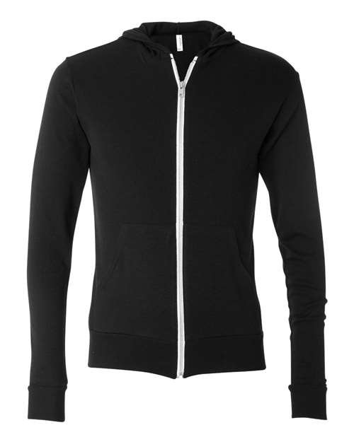 Unisex Triblend Lightweight Full-Zip Hooded Long Sleeve Tee - Image 5