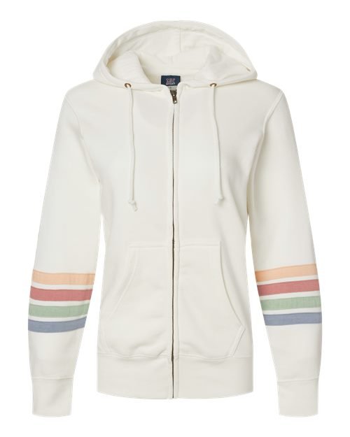Women's Striped Sleeves Full-Zip Hooded Sweatshirt - Image 14