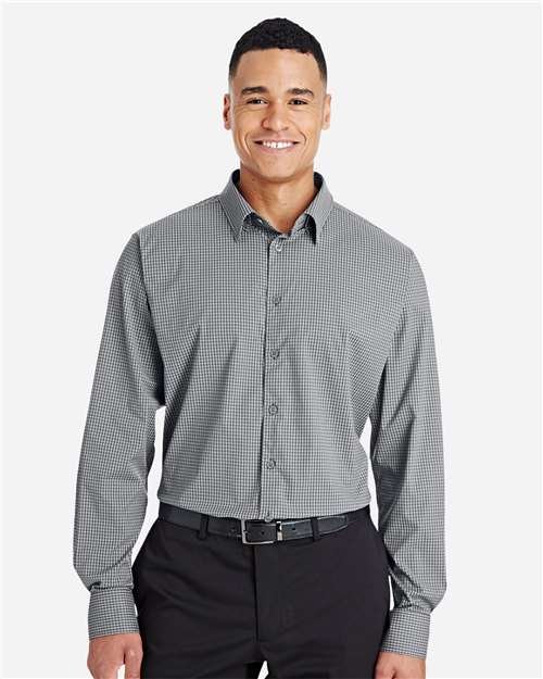 Men's CrownLux Performance® Tonal Mini Check Woven Dress Shirt - Image 7