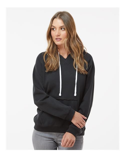 Women's Sueded V-Neck Hooded Sweatshirt - Image 4