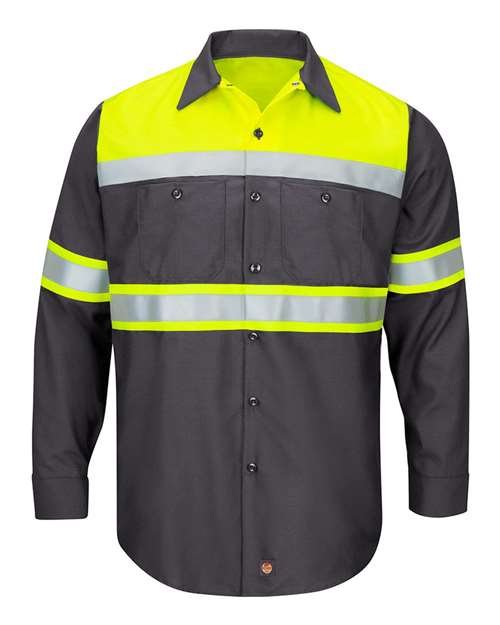 Men's Tall Hi-Visibility Colorblock Ripstop Long Sleeve Work Shirt