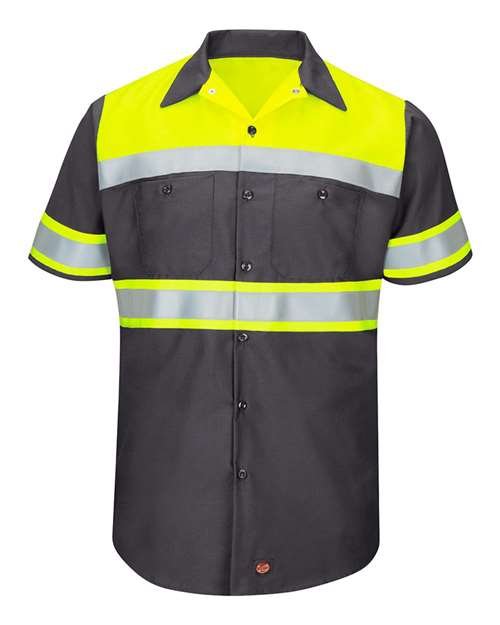 Men's Tall Hi-Visibility Colorblock Ripstop Short Sleeve Work Shirt